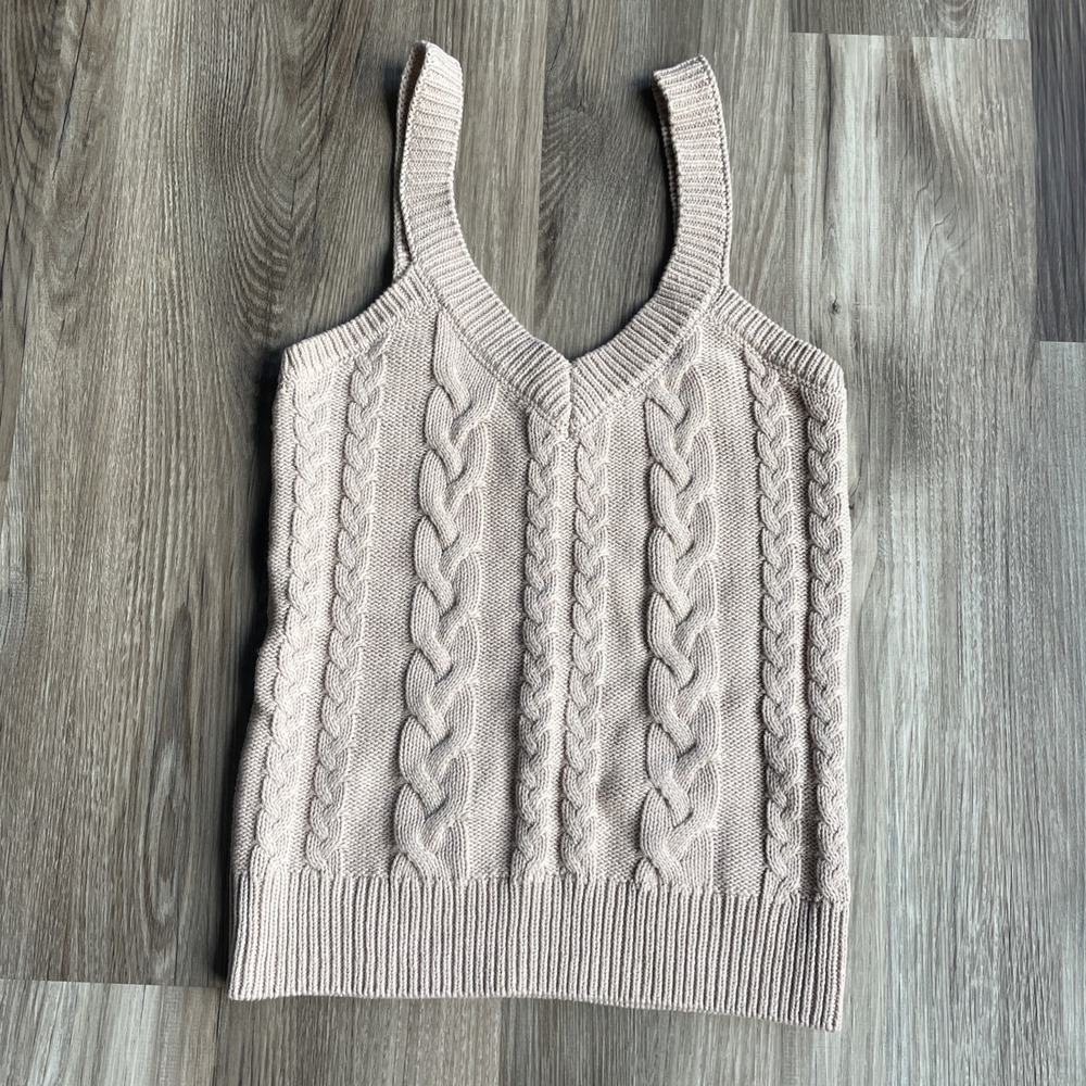 EVEREVE‎ Cable Knit Cotton Tank Top Oatmeal Beige Size XS Fisherman Minimalist